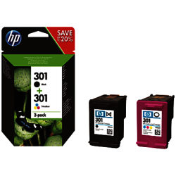 HP 301 Black & Tri-Colour Ink Cartridges, Pack of 2